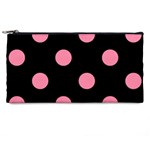 Polka Dots - Flamingo Pink on Black Pencil Case