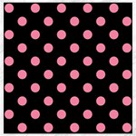 Polka Dots - Flamingo Pink on Black Canvas 16  x 16 
