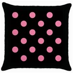 Polka Dots - Flamingo Pink on Black Throw Pillow Case (Black)
