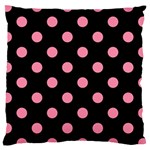 Polka Dots - Flamingo Pink on Black Large Cushion Case (Two Sides)