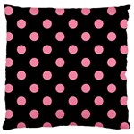 Polka Dots - Flamingo Pink on Black Standard Flano Cushion Case (Two Sides)