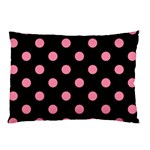 Polka Dots - Flamingo Pink on Black Pillow Case (Two Sides)