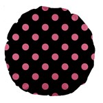 Polka Dots - Flamingo Pink on Black Large 18  Premium Round Cushion