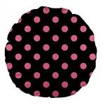 Polka Dots - Flamingo Pink on Black Large 18  Premium Flano Round Cushion