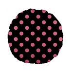 Polka Dots - Flamingo Pink on Black Standard 15  Premium Flano Round Cushion