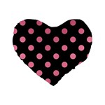Polka Dots - Flamingo Pink on Black Standard 16  Premium Heart Shape Cushion