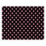 Polka Dots - Flamingo Pink on Black Double Sided Flano Blanket (Large)