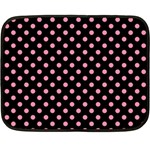 Polka Dots - Flamingo Pink on Black Double Sided Fleece Blanket (Mini)