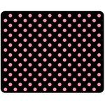 Polka Dots - Flamingo Pink on Black Fleece Blanket (Medium) (One Side)