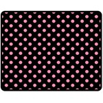 Polka Dots - Flamingo Pink on Black Double Sided Fleece Blanket (Medium) (Two Sides)