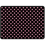 Polka Dots - Flamingo Pink on Black Double Sided Fleece Blanket (Large) (Two Sides)