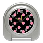 Polka Dots - Flamingo Pink on Black Desk Alarm Clock