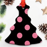 Polka Dots - Flamingo Pink on Black Christmas Tree Ornament (Two Sides)