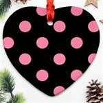 Polka Dots - Flamingo Pink on Black Heart Ornament (Two Sides)