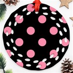 Polka Dots - Flamingo Pink on Black Ornament (Round Filigree)