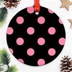 Polka Dots - Flamingo Pink on Black Ornament (Round)