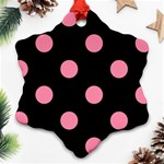 Polka Dots - Flamingo Pink on Black Ornament (Snowflake)