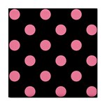 Polka Dots - Flamingo Pink on Black Tile Coaster
