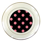 Polka Dots - Flamingo Pink on Black Porcelain Plate