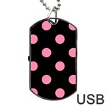 Polka Dots - Flamingo Pink on Black Dog Tag USB Flash (One Side)