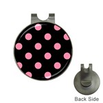 Polka Dots - Flamingo Pink on Black Golf Ball Marker Hat Clip