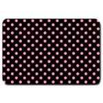 Polka Dots - Flamingo Pink on Black Large Doormat