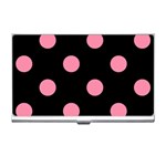 Polka Dots - Flamingo Pink on Black Business Card Holder