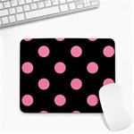 Polka Dots - Flamingo Pink on Black Small Mousepad