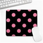 Polka Dots - Flamingo Pink on Black Large Mousepad