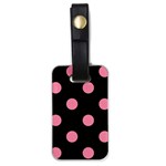 Polka Dots - Flamingo Pink on Black Luggage Tag (One Side)