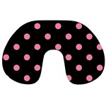 Polka Dots - Flamingo Pink on Black Travel Neck Pillow