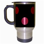 Polka Dots - Flamingo Pink on Black Travel Mug (Silver Gray)