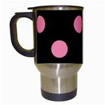 Polka Dots - Flamingo Pink on Black Travel Mug (Black)