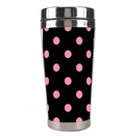 Polka Dots - Flamingo Pink on Black Stainless Steel Travel Tumbler