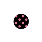Polka Dots - Flamingo Pink on Black 1  Mini Button