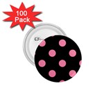 Polka Dots - Flamingo Pink on Black 1.75  Button (100 pack)