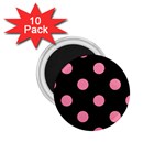 Polka Dots - Flamingo Pink on Black 1.75  Magnet (10 pack)