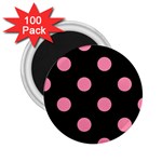 Polka Dots - Flamingo Pink on Black 2.25  Magnet (100 pack)