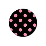 Polka Dots - Flamingo Pink on Black Magnet 3  (Round)