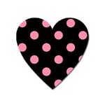 Polka Dots - Flamingo Pink on Black Magnet (Heart)