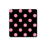 Polka Dots - Flamingo Pink on Black Magnet (Square)