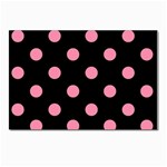 Polka Dots - Flamingo Pink on Black Postcard 4  x 6 