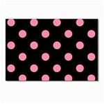 Polka Dots - Flamingo Pink on Black Postcard 5  x 7 
