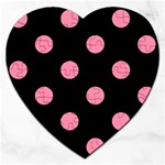 Polka Dots - Flamingo Pink on Black Jigsaw Puzzle (Heart)