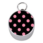 Polka Dots - Flamingo Pink on Black Silver Compass (Mini)