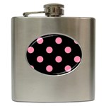 Polka Dots - Flamingo Pink on Black Hip Flask (6 oz)