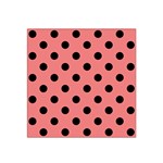 Polka Dots - Black on Coral Pink Satin Bandana Scarf