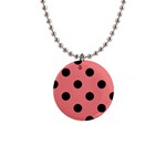 Polka Dots - Black on Coral Pink 1  Button Necklace