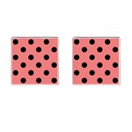 Polka Dots - Black on Coral Pink Cufflinks (Square)