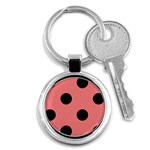 Polka Dots - Black on Coral Pink Key Chain (Round)